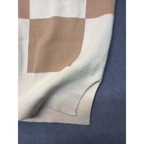 NWT Lillusory Tan/Cream Checkered Sweater Crew Neck Women's Size 2XL Oversized - Picture 4 of 7